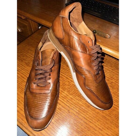 Paul Fredrick Mens Light Brown Leather Office Shoes Sz 9.5 Lace Up Comfy EUC main image 6